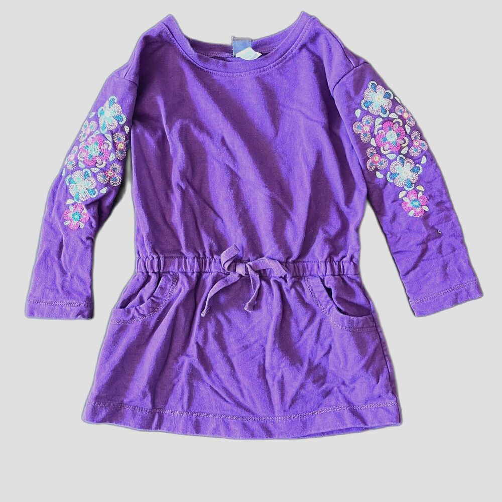 Tea Collection Girls Size 3 Purple Floral Embroidered Long Sleeve Dress